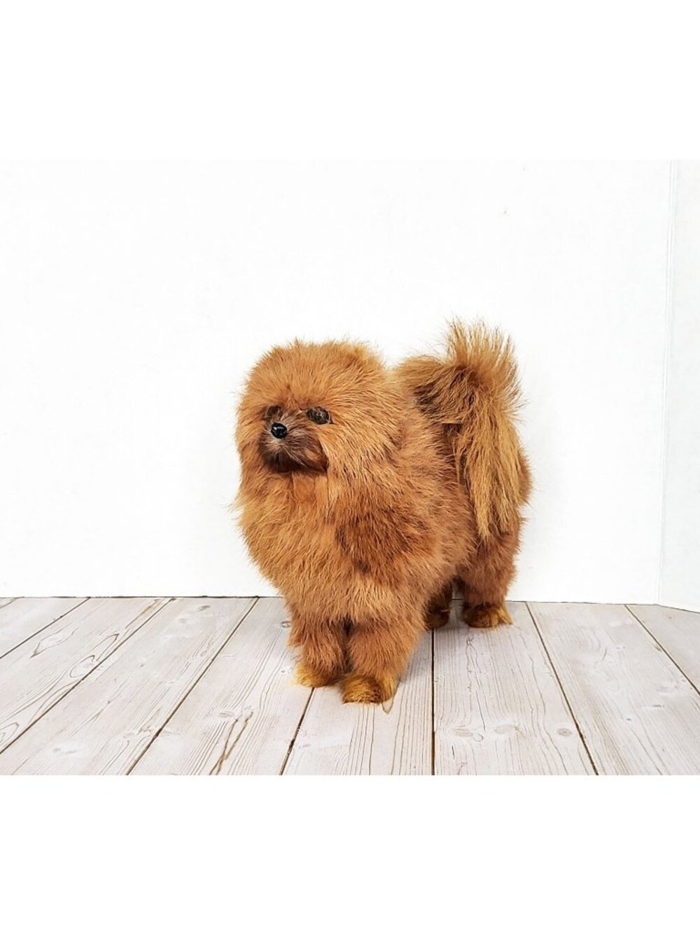 Real Fur Pomeranian or Chow Brown Stuff Animal Dog Figure